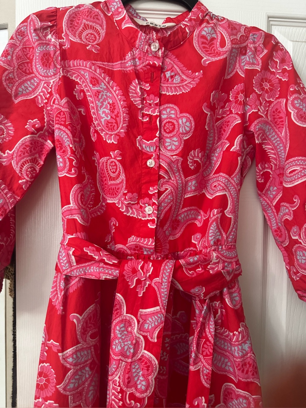 Boden -Bright Pink Paisley Button-Front Dress